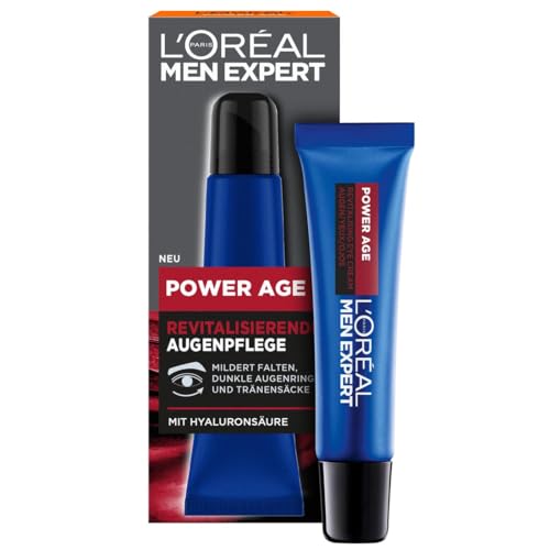 L'Oréal Men Expert Augencreme gegen Falten für Männer, Anti-Aging Augenpflege für müde und matte Haut, Herren Feuchtigkeitspflege mit Hyaluronsäure, Power Age, 1 x 15 ml von L'Oréal Men Expert