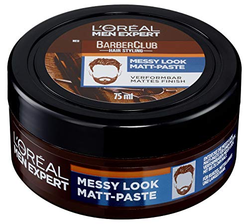 L'Oréal Men Expert Messy Look Matt Paste für Männer, Haar Styling Wax für einen starken Halt, Herren Haarwachs Pomade für ein mattes Finish, Barber Club, 1 x 75 ml von L'Oréal Men Expert