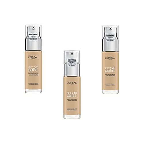 L'Oréal Paris Fond de Teint Fluide Accord Parfait, Peaux Sèches à Normal, Farbton: Beige Creme (3.N), 30 ml, Nouvelle Formel mit Hyaluronsäure und Aloe Vera von L'Oreal Paris Make-up Designer