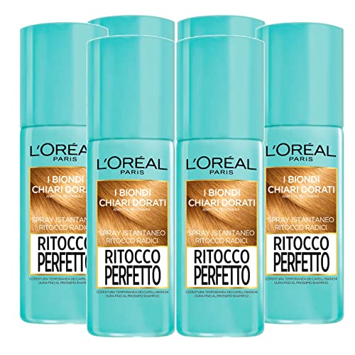 6 x L'Oréal Paris Retusche Perfektes Spray für weißes Haar, Retusche Wurzeln, sofortige Farbe, hellblond, goldfarben, 6 Flaschen mit je 75 ml von L'Oréal Paris