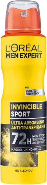 L'Oréal Men Expert Invincible Sport 72H Anti-Transpirant Deo Spray Deospray 150ml L'Oréal Men Expert Invincible Sport 72H Anti-Transpirant Deo Spray Deospray 150ml von L'Oréal Paris