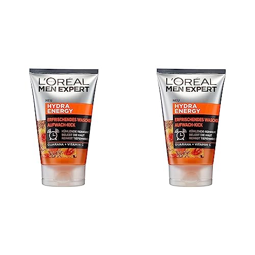 L'Oréal Men Expert Gesichtsreinigung für Männer, Erfrischendes und pflegendes Reinigungsgel mit Aufwach-Kick für Männer, Hydra Energy, 1 x 100 ml (Packung mit 2) von L'Oréal Paris