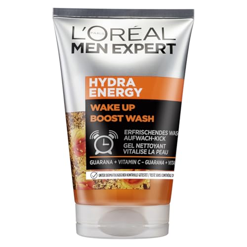 L'Oréal Men Expert Gesichtsreinigung gegen müde Haut für Männer, Erfrischendes Waschgel gegen Unreinheiten, Herren Cleanser für das Gesicht mit Guarana und Vitamin C, Hydra Energy, 1 x 100 ml von L'Oréal Men Expert