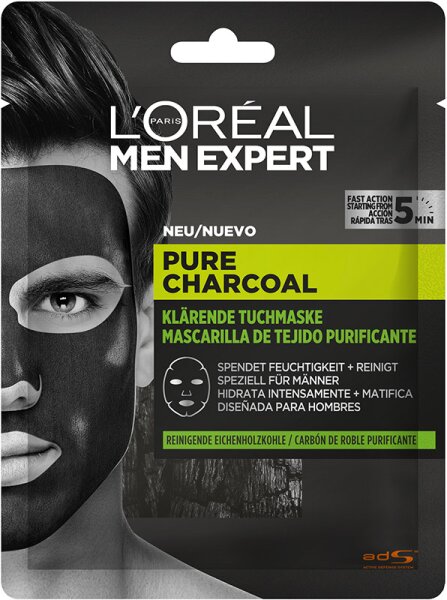 L'Oréal Men Expert Pure Charcoal schwarze, tiefenreinigende und mattierende Tuchmaske 30 g L'Oréal Men Expert Pure Charcoal schwarze, tiefenreinigende und mattierende Tuchmaske 30 g von L'Oréal Paris