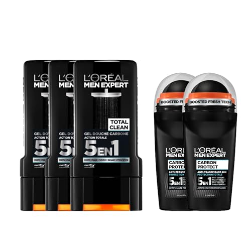 L'Oréal Men Expert Routine Carbon Protect Duschgel & Deodorant für Herren, 3 x Carbon Protect, 2 x Carbon Protect Deodorants von L’Oréal Paris
