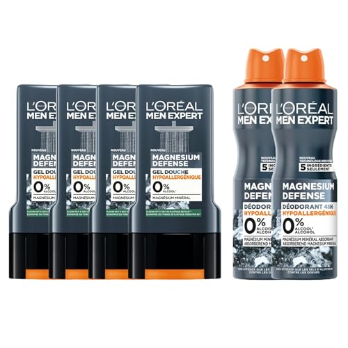 L’Oréal Paris L'Oréal Men Expert Routine Magnesium Defense Duschgel & Deodorant für Herren, 4 x Duschgel, Magnesium Defense, 2 x Magnesium Deodorants von L'Oreal Paris