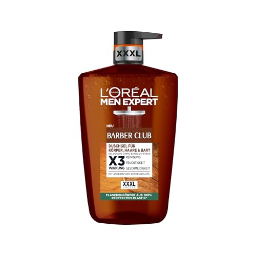 L'Oréal Men Expert XXXL Duschgel und Shampoo für Männer, Duschbad zur Reinigung von Körper, Haar, Gesicht und Bart, Herren Körperpflege mit holzigem Duft und Zedernholzöl, Barber Club, 1 x 1000 ml von L'Oréal Men Expert