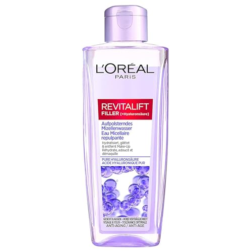 L'Oréal Paris Aufpolsterndes Hyaluron Mizellenwasser, Anti Aging Gesichtsreinigung, Reinigung mit purer Hyaluronsäure, Make up Entferner, Revitalift Filler, 200 ml von L'Oréal Paris