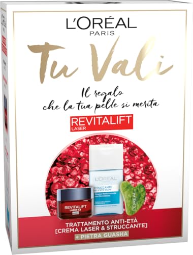 L'Oréal Paris Box Weihnachten 2025 Revitalift Laserx3 Tagescreme, 50 ml, Sanfter Augen-Make-up-Entferner mit beruhigendem Allantoin, 125 ml und Guasha Stein für Gesichtsmassage von L'Oreal Paris