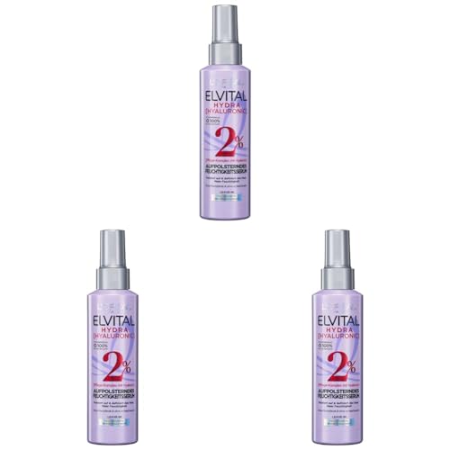 L'Oréal Paris Elvital Feuchtigkeitsspendende Spray Kur Für Glänzendes Haar, Serum Mit Hyaluron Für Einen Feuchtigkeitsboost, Hydra Hyaluronic, 150 Ml (Packung mit 3) von L'Oréal Paris