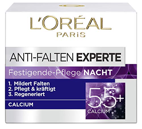 L'Oréal Paris Falten Gesichtscreme, Anti-Falten Experte 55+ Nachtcreme für Damen ab 55 Jahren mit Calcium, 3er Pack (3 x 50 ml) von L'Oreal Paris