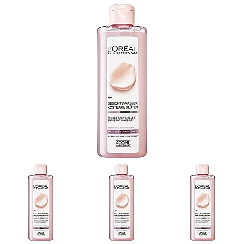 L'Oréal Paris Gesichtsreinigung, Erfrischendes Gesichtswasser und Make-Up Entferner zur Reinigung und Pflege, Rosen- und Jasmin Extrakt, 1 x 400 ml (Packung mit 4) von L'Oréal Paris