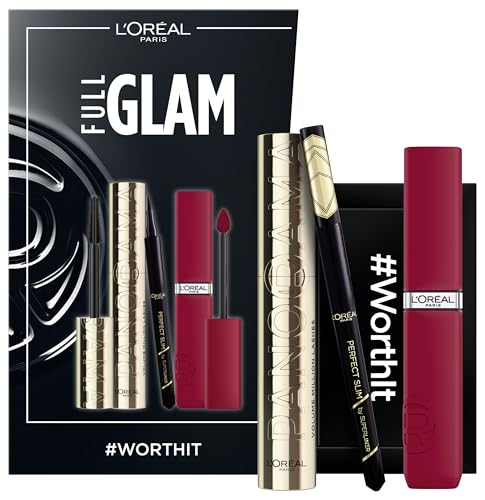L'Oréal Paris Make-up Set mit Wimperntusche, Eyeliner und Lippenstift, Volume Million Lashes Mascara (schwarz), Infaillible Matte Resistance (rot), Superliner Perfect Slim (schwarz), 3-teilig von L'Oréal Paris