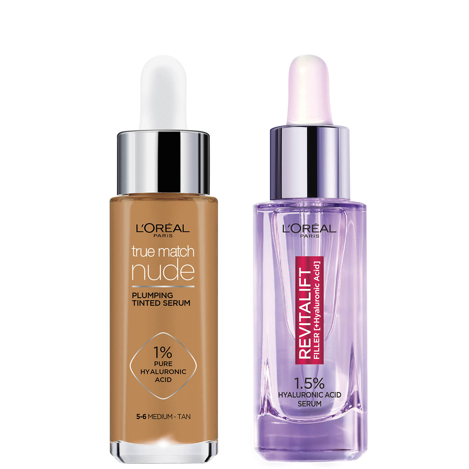 L'Oreal Paris Hyaluronic Acid Revitalift Filler Serum and True Match Tinted Serum Duo (Various Shades) - 5-6 Medium Tan von L'Oréal Paris