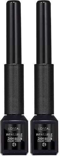 L'Oréal Paris Infallible Grip 24H Vinyl Liquid Liner Black, Flüssiger Eyeliner mit weichem und flexiblem Applikator (Packung mit 2) von L'Oreal Paris