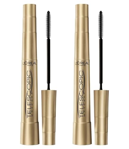 L'Oréal Paris Make-Up Designer Telescopic Black Mascara verlängerbar mit flexibler Bürste zum Definieren von Wimpern ohne Klumpen Farbe Schwarz - 2 Kosmetika von L'Oreal Paris