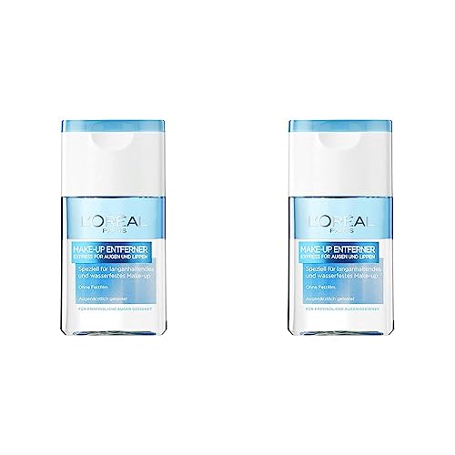 L'Oréal Paris Make-Up Entferner, Gesichtsreinigung speziell für langanhaltendes und wasserfestes Augen- und Lippen Make-up, Für empfindliche Augen geeignet, 1 x 125ml (Packung mit 2) von L'Oreal Paris