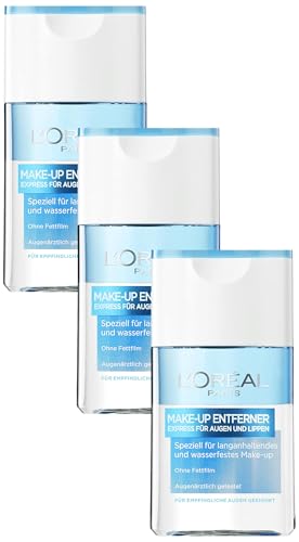 L'Oréal Paris Make-Up Entferner, Gesichtsreinigung speziell für langanhaltendes und wasserfestes Augen- und Lippen Make-up, Für empfindliche Augen geeignet, 1 x 125ml (Packung mit 3) von L'Oréal Paris