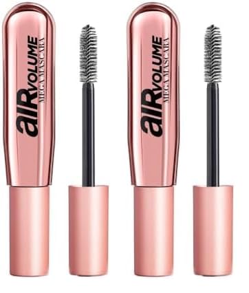 L'Oréal Paris Mascara, Schwarze Wimperntusche für intensives und luftig leichtes Mega Volumen, Air Volume Mega Mascara, Nr. 00 Schwarz, 1 x 9,4 ml (Packung mit 2) von L'Oreal Paris