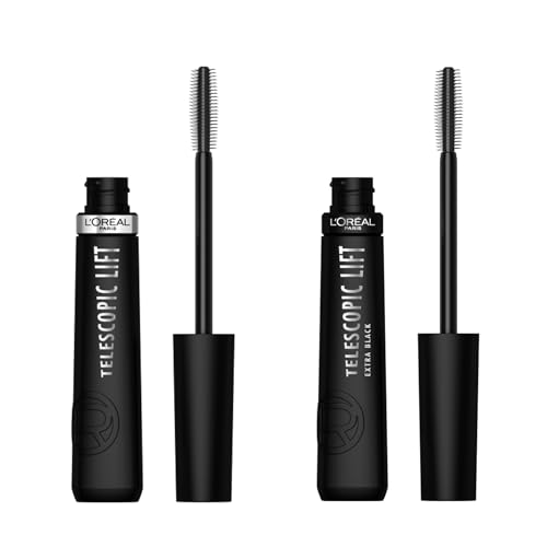 L'Oréal Paris - Mascara Volumen und Länge +5 mm – ohne Packung – mit Keramik – Teleskop Lift – Schwarz + Extra Black – 2 Stück von L’Oréal Paris