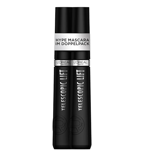L'Oréal Paris Mascara im Doppelpack, Langanhaltendes Lifting bis zu 36 Stunden, Sichtbar mehr Wimpernlänge, Telescopic Lift, Schwarz, 2 St. von L'Oreal Paris