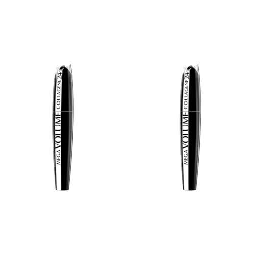 L'Oréal Paris Mega Volume Collagene 24h Mascara, schwarz - Wimperntusche für mega voluminöse Wimpern - 2er Pack (1 x 9 ml) von L'Oréal Paris