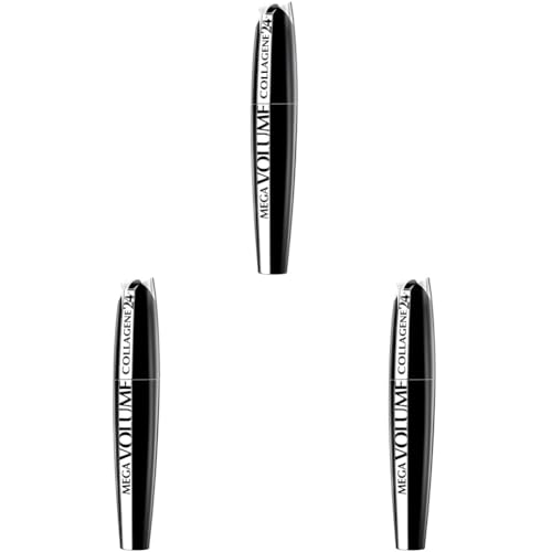 L'Oréal Paris Mega Volume Collagene 24h Mascara, schwarz - Wimperntusche für mega voluminöse Wimpern - 3er Pack (1 x 9 ml) von L'Oréal Paris