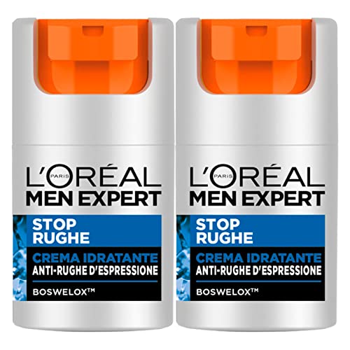 L'Oréal Paris Men Expert Stop Falten Gesichtscreme Feuchtigkeitsspendend Anti-Falten mit Boswelox Revitalisierende Hautbehandlung Leichte Textur - 2 Flaschen à 50 ml von L'Oréal Paris