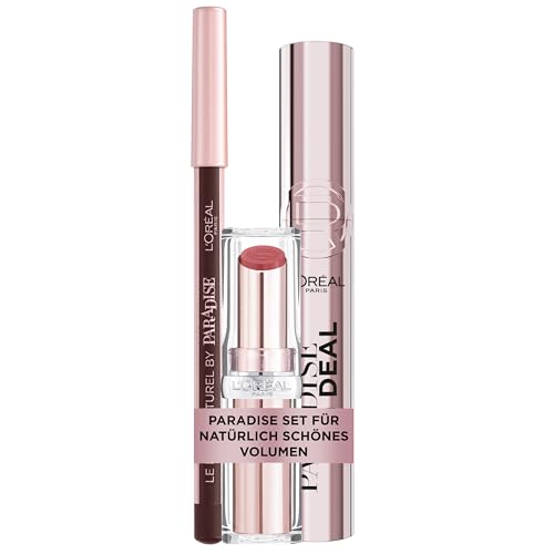 L'Oréal Paris Set: Paradise Big Deal Mascara Schwarz, Le Khôl Kajal Pure Espresso & Color Riche Glow Lippenstift Watermelon Dream | Für Volumen, Definition & natürliche Schönheit | 3er-Set von L'Oréal Paris