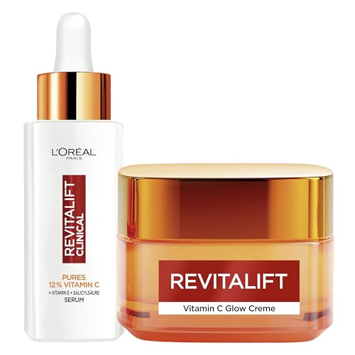 L'Oréal Paris Set: Revitalift Clinical 12% Pures Vitamin C Serum für Frauen, 30 ml und Revitalift Vitamin C Glow Gesichtscreme für strahlende Haut verfeinerte Poren, mit Salicylsäure, 50 ml von L'Oréal Paris