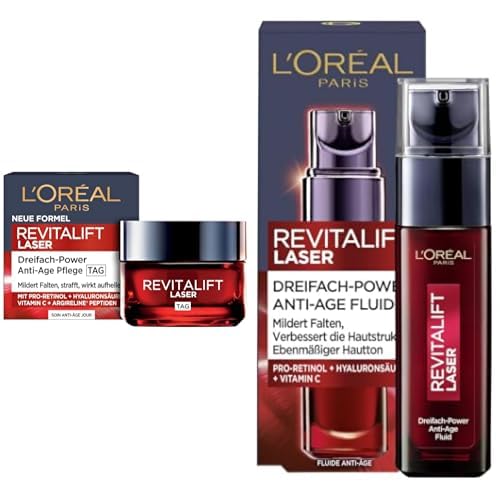 L'Oréal Paris Set: Revitalift Filler Laser Day Cream with Triple Power for Women, Vitamin C, Pro-Retinol 50ml, and Revitalift Laser Serum, Anti-aging Facial Care with Hyaluronic Acid, 30 ml von L'Oréal Paris
