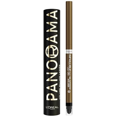 L'Oréal Paris Set: Volume Million Lashes Mascara All Night Black für XXL Volumen & Definition mit Panorama-Bürste + Infaillible Grip Gel Eyeliner Wasserfest Bronzed Espresso für strahlend schöne Augen von L'Oréal Paris