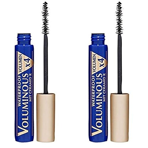 L'Oréal Paris Wasserfeste Mascara, Schwarze Wimperntusche für 4x mehr Volumen und kräftige Wimpern, Voluminous Waterproof, Nr. 00 Waterproof Schwarz, 7.5 ml (Packung mit 2) von L'Oréal Paris
