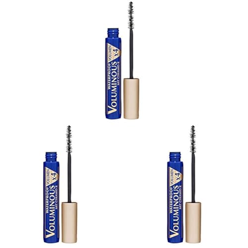 L'Oréal Paris Wasserfeste Mascara, Schwarze Wimperntusche für 4x mehr Volumen und kräftige Wimpern, Voluminous Waterproof, Nr. 00 Waterproof Schwarz, 1 x 7,5 ml (Packung mit 3) von L'Oréal Paris