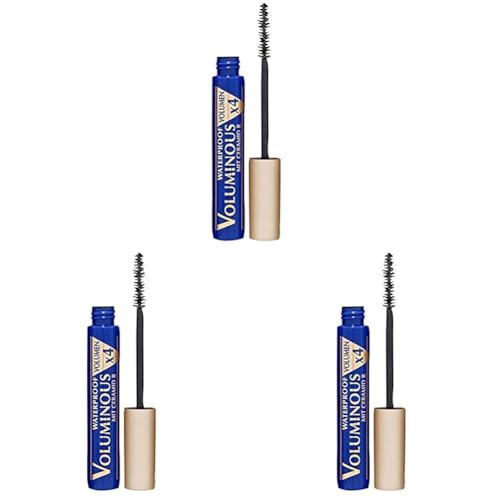 L'Oréal Paris Wasserfeste Mascara, Schwarze Wimperntusche für 4x mehr Volumen und kräftige Wimpern, Voluminous Waterproof, Nr. 00 Waterproof Schwarz, 1 x 7,4 ml (Packung mit 3) von L'Oreal Paris