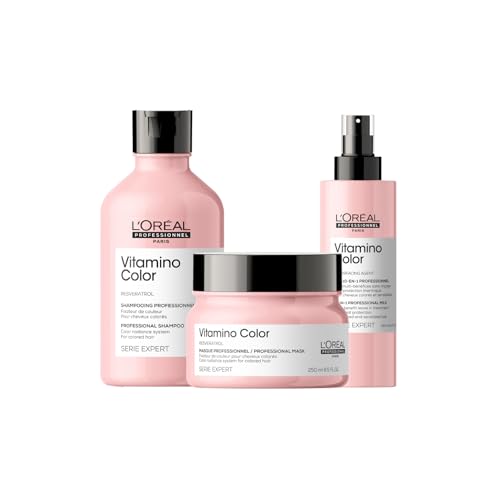 L'Oréal Professionnel | Pflegetrio mit Resveratrol für coloriertes Haar, Serie Expert, Vitamino Color Shampoo 300 ml, Maske 250 ml, 10in1 Spray 190 ml von L'Oréal Professionnel