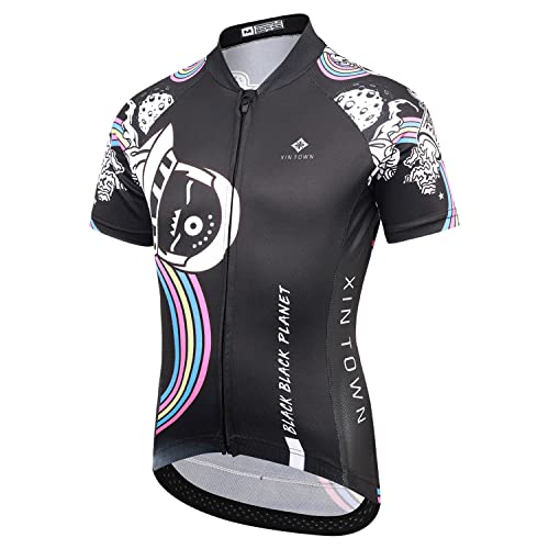 L PATTERN Jungen Fahrradtrikot Radtrikot Set Fahrrad Trikot Mädchen Trikot Kurzarm+Kurz Fahrradhose Atmungsaktive Radhose mit Sitzpolster, Schwarz(Trikot), M von L PATTERN