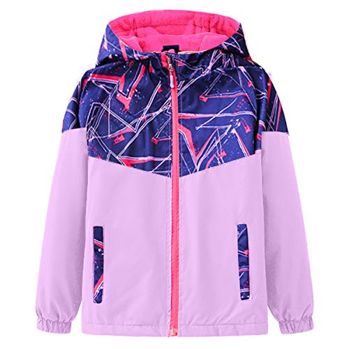 L PATTERN Jungen Softshell Jacke Lange Übergangsjacke Mädchen Verdicken Mantel Outdoorjacke Kapuzenjacke Wanderjacke, Lila, 134-140 von L PATTERN
