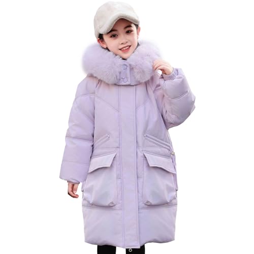 L PATTERN Kinder Daunenjacke Winterjacke Teenager Mädchen Hoher Kragen Reißverschluss Wintermantel,Lila,134-140 von L PATTERN