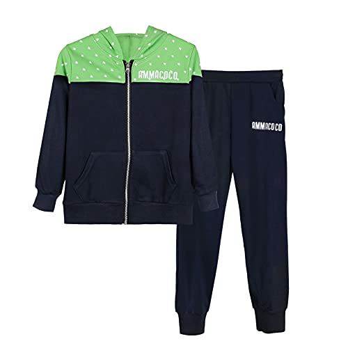 L PATTERN Kinder Jungen 2tlg Jogginganzug Trainingsanzug Sportanzug Freizeitanzug Outfit-Set Bekleidungsset Zweiteiler(Sweatshirt+Sweathose), Grün + Dunkelblau, 134-140 von L PATTERN
