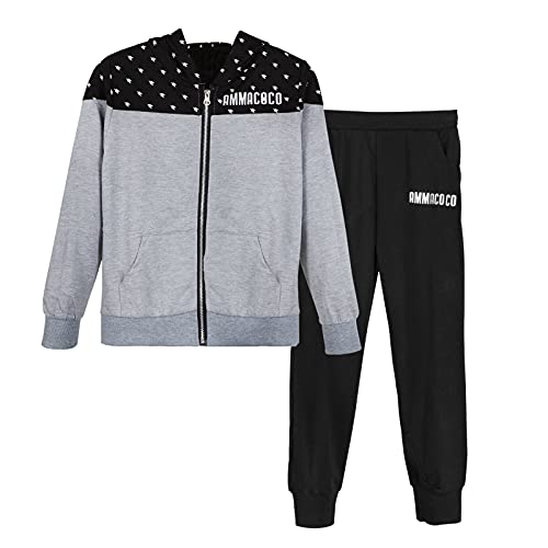 L PATTERN Kinder Jungen 2tlg Jogginganzug Trainingsanzug Sportanzug Freizeitanzug Outfit-Set Bekleidungsset Zweiteiler(Sweatshirt+Sweathose), Schwarz + Grau, 152-158 von L PATTERN