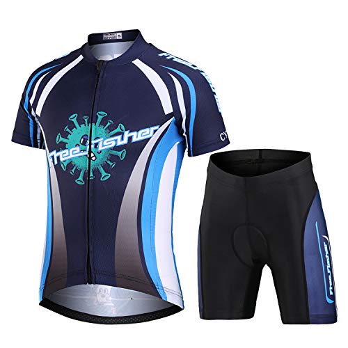 L PATTERN Kinder Radsport Bekleidung- Jungen/Mädchen Fahrrad Trikot-Set(Trikot Kurzarm+Kurz Radhose)/Radtrikot Kurzarm/Kurz Fahrradhose mit Sitzpolster, Keime(anzug), 146 von L PATTERN
