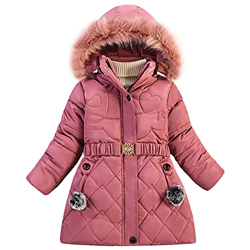 L PATTERN Kinder Winterjacke Mädchen Jacke Gefüttert Warme Wintermantel Outdoor Kapuzenjacke Winddicht Parka mit Plüschhandschuhen Steppjacke, Rosa, 104-110 von L PATTERN