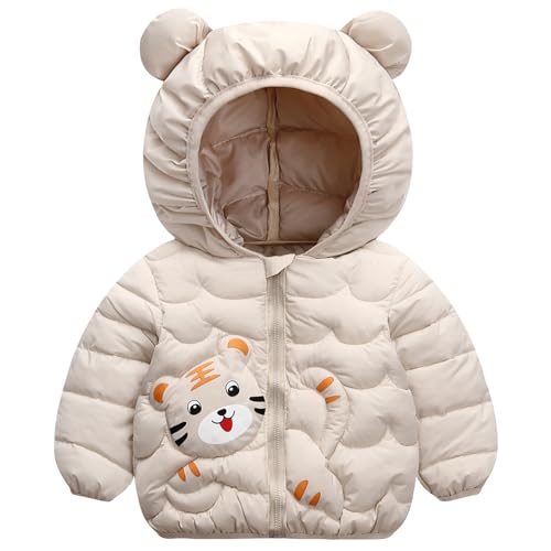 L PATTERN Leichte Daunenjacke Baby mit Kapuze Wintermantel Baby Mädchen Steppjacke Baby Junge Tierdrucke Cartoon Outdoor Jacke,Beige,74-80 von L PATTERN
