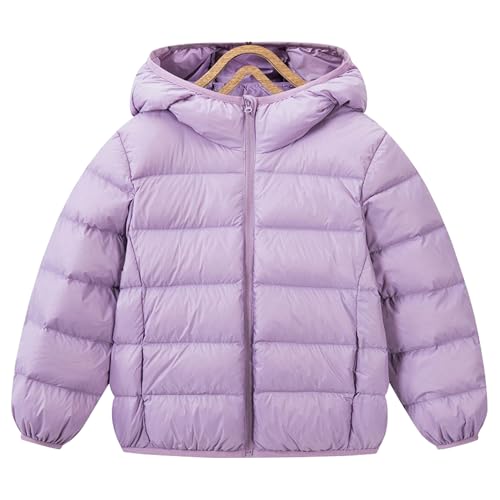 L PATTERN Leichte Daunenjacke Kinder Warm Kurz Wintermantel Mädchen Junge Winterjacke Aufbewahrungsbeutel für Geschenke,Lila,104-110 von L PATTERN
