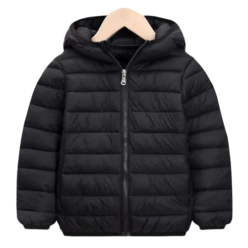 L PATTERN Leichte Winterjacke Kinder Steppjacke Kurz Bequem Warm Junge Wintermantel Mädchen Kapuze Winddicht Outdoorjacke,Schwarz,176 von L PATTERN