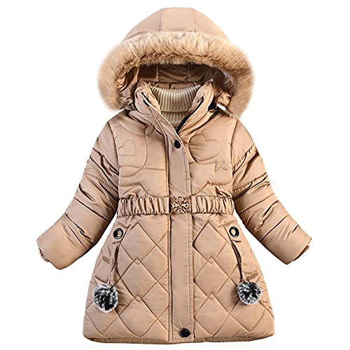 L PATTERN Mädchen Winterjacke Kinder Wintermantel Verdicken Warm Steppjacke Winter Oberbekleidung, Khaki, 116 von L PATTERN