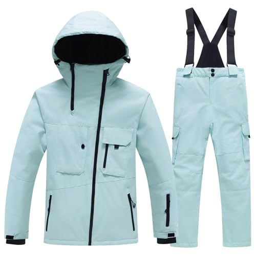 L PATTERN Skianzug Kinder 2 Teilig Verdickt Wasserdicht Schneeanzug Junge Skijacke und Skihose Mädchen Warme Outdoor Ski-Bekleidung,Minzgrün+Minzgrün,122-128 von L PATTERN