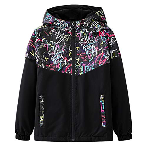 L PATTERN Softshell Jacke Kinder Regenjacke Mädchen Leichte Wasserdichte Windjacke Outdoorjacke Atmungsaktiv Wanderjacke, Schwarz, 160 von L PATTERN