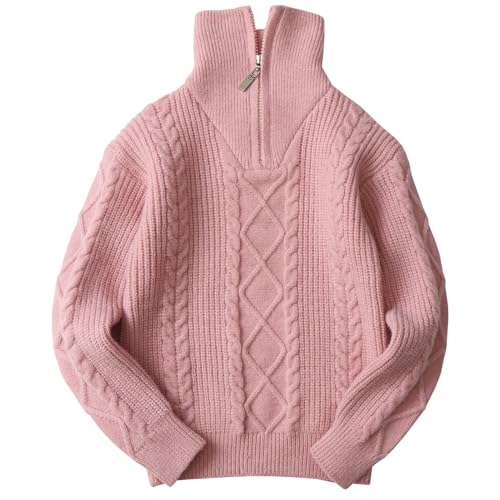 L PATTERN Strickpullover Teenager Mädchen Kinder Hoher Kragen Lange Ärmel Outdoor Pullover Herbst Freizeit Kaschmir Jacke,Rosa,152-158 von L PATTERN